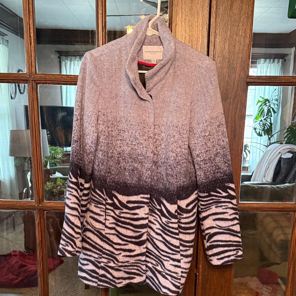 Katherine Barclay Montreal Women Ombre Zebra Funnel Neck Coat Purple Grey Medium